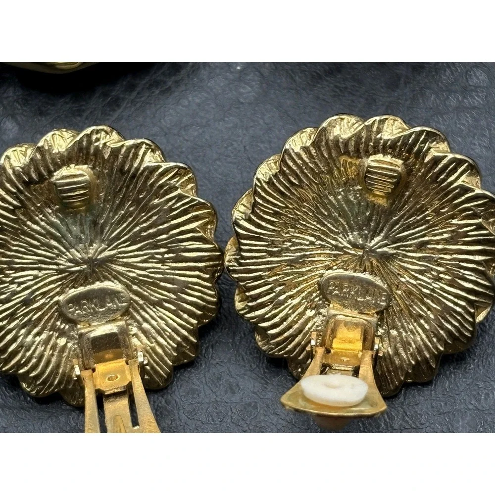 Vintage Park Lane Lot 3 Pairs Clip-On Earrings Black Enamel Pearl Rhinestone